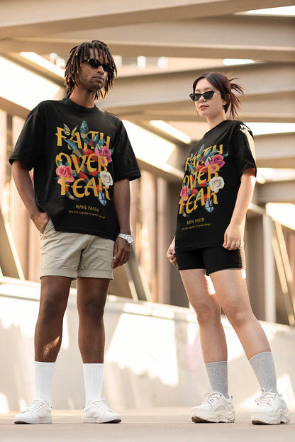 Faith Over Fear Black Oversized T-shirt