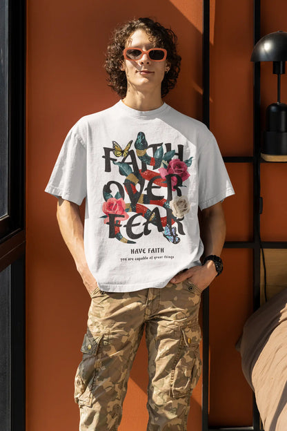 Faith Over Fear White Oversized T-shirt