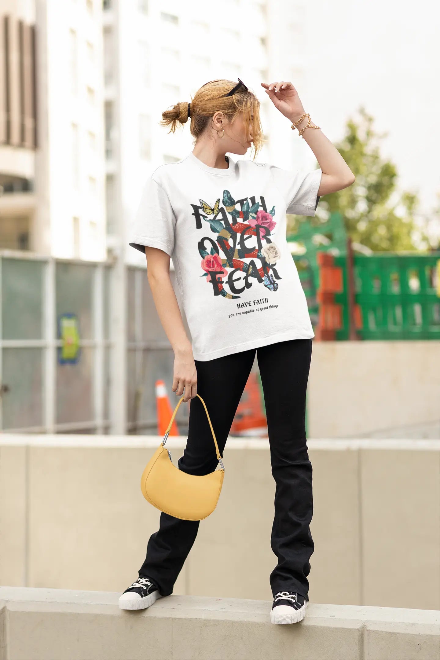 Faith Over Fear White Oversized T-shirt