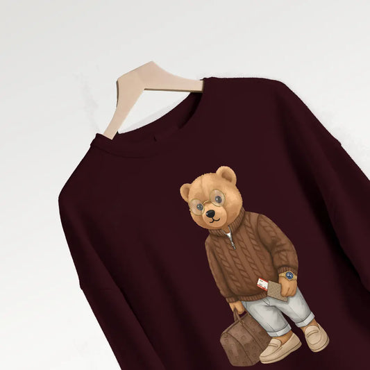 First Class Flyer Teddy Maroon Oversized Sweatshirt (Heavyweight)