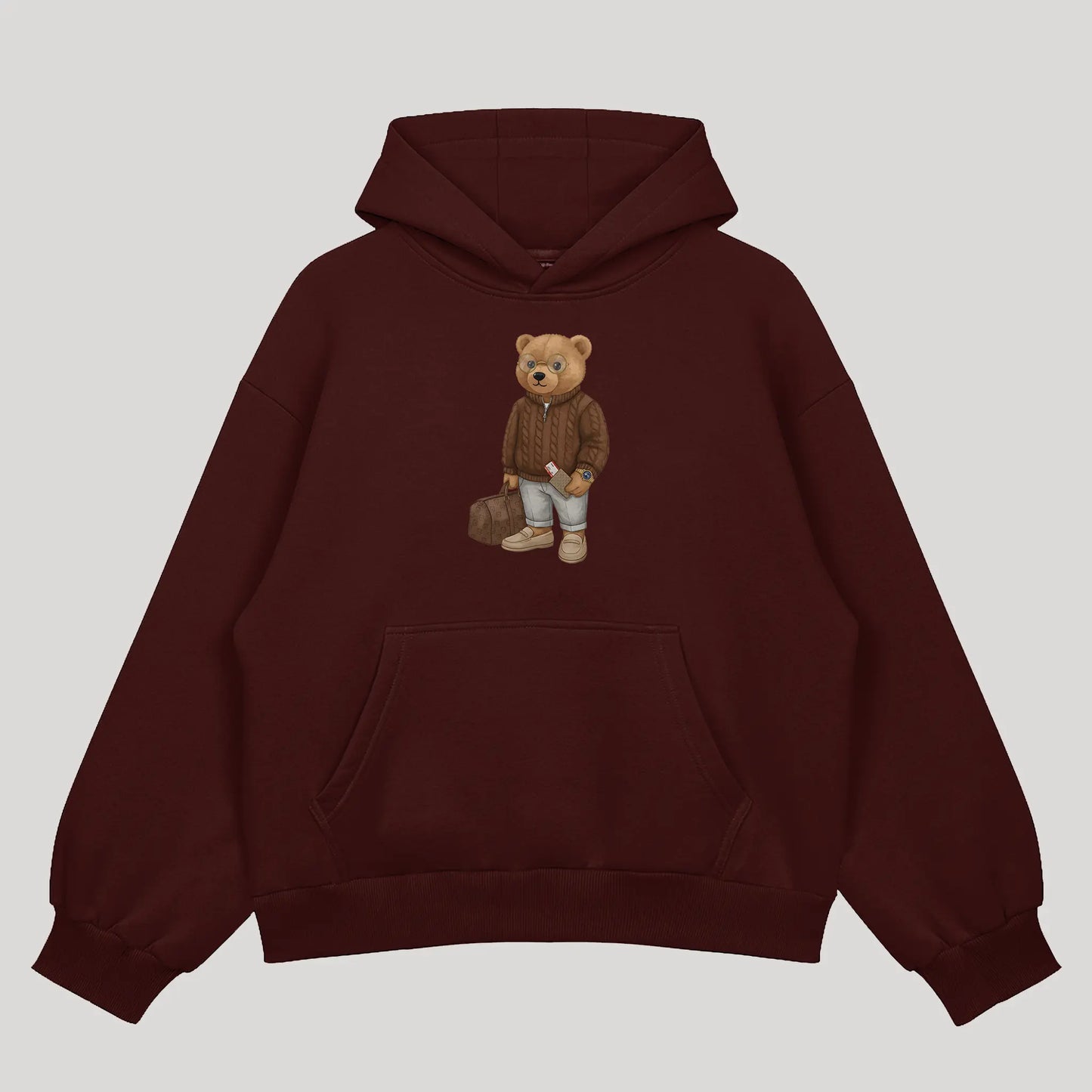 First Class Flyer Teddy Maroon Oversized Hoodie (Heavyweight)