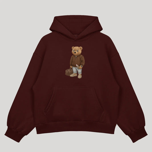 First Class Flyer Teddy Maroon Oversized Hoodie (Heavyweight)