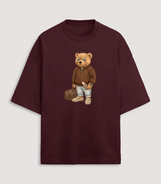 First Class Flyer Teddy Maroon Terry Oversized T-shirt (Heavyweight)