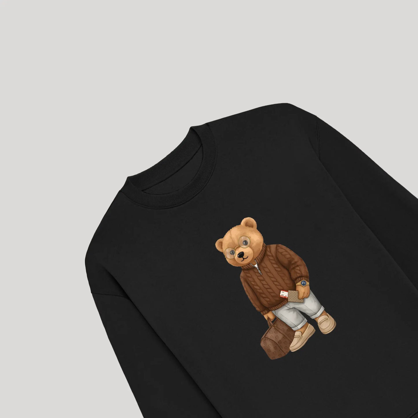 First Class Flyer Teddy Black Oversized Sweatshirt (Heavyweight)