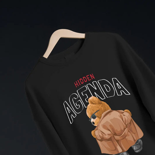 Hidden Agenda Teddy Black Oversized Sweatshirt (Heavyweight)