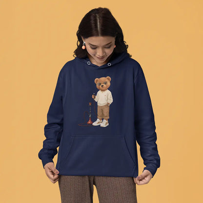 Hookah Puffer Teddy Navy Blue Oversized Hoodie (Heavyweight)