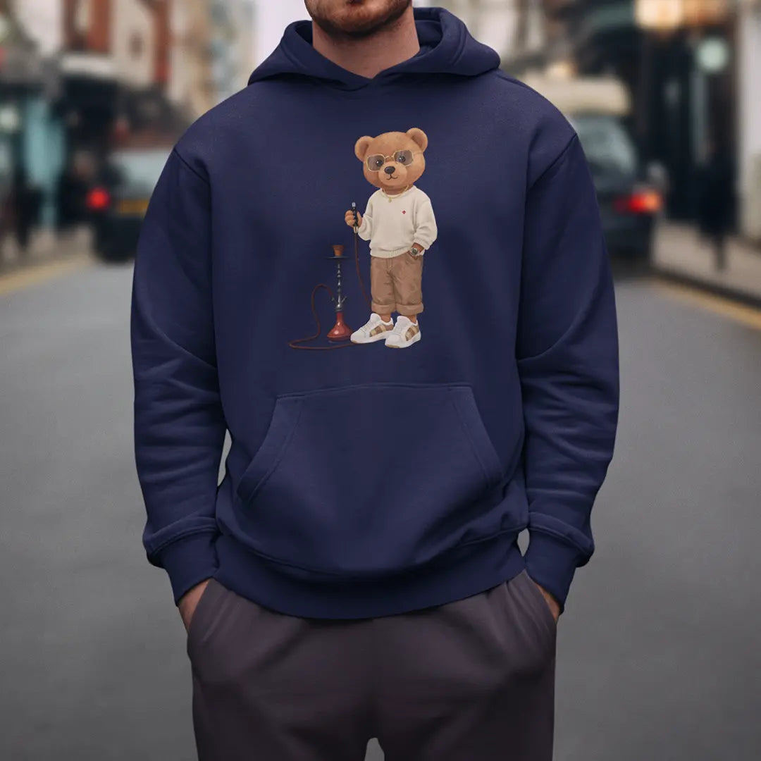 Hookah Puffer Teddy Navy Blue Oversized Hoodie (Heavyweight)