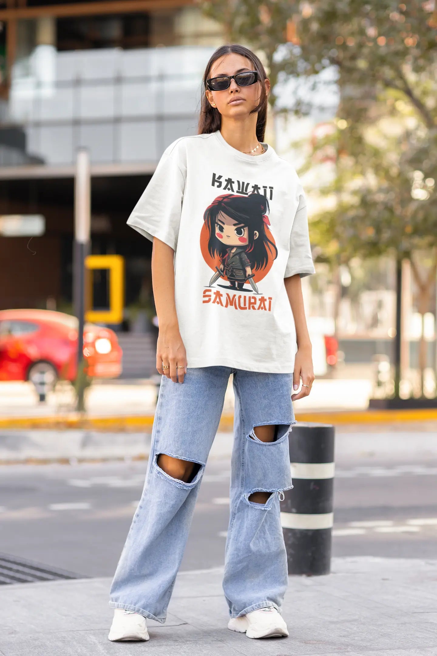[Limited Edition] Kawaii Samurai White Oversized T-shirt