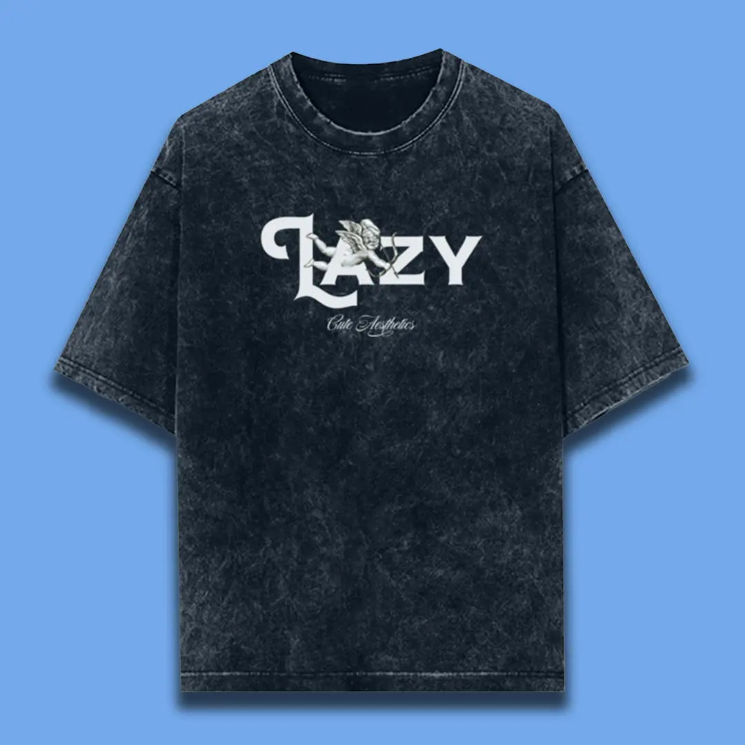 Lazy Cupid Love Navy Blue Acid Wash Oversized T-shirt