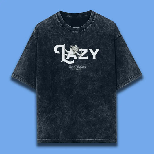 Lazy Cupid Love Navy Blue Acid Wash Oversized T-shirt