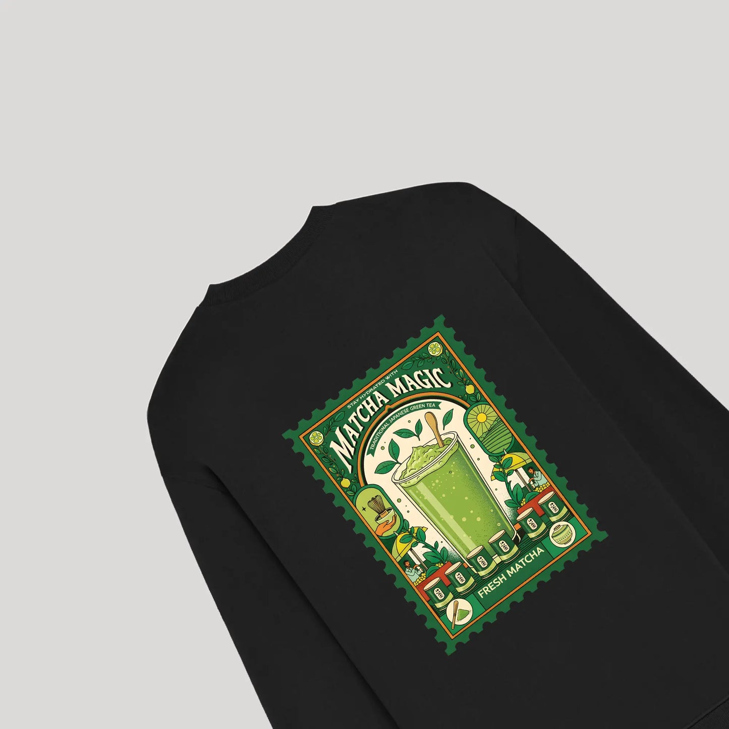 Matcha Magic Black Oversized Sweatshirt (Heavyweight)