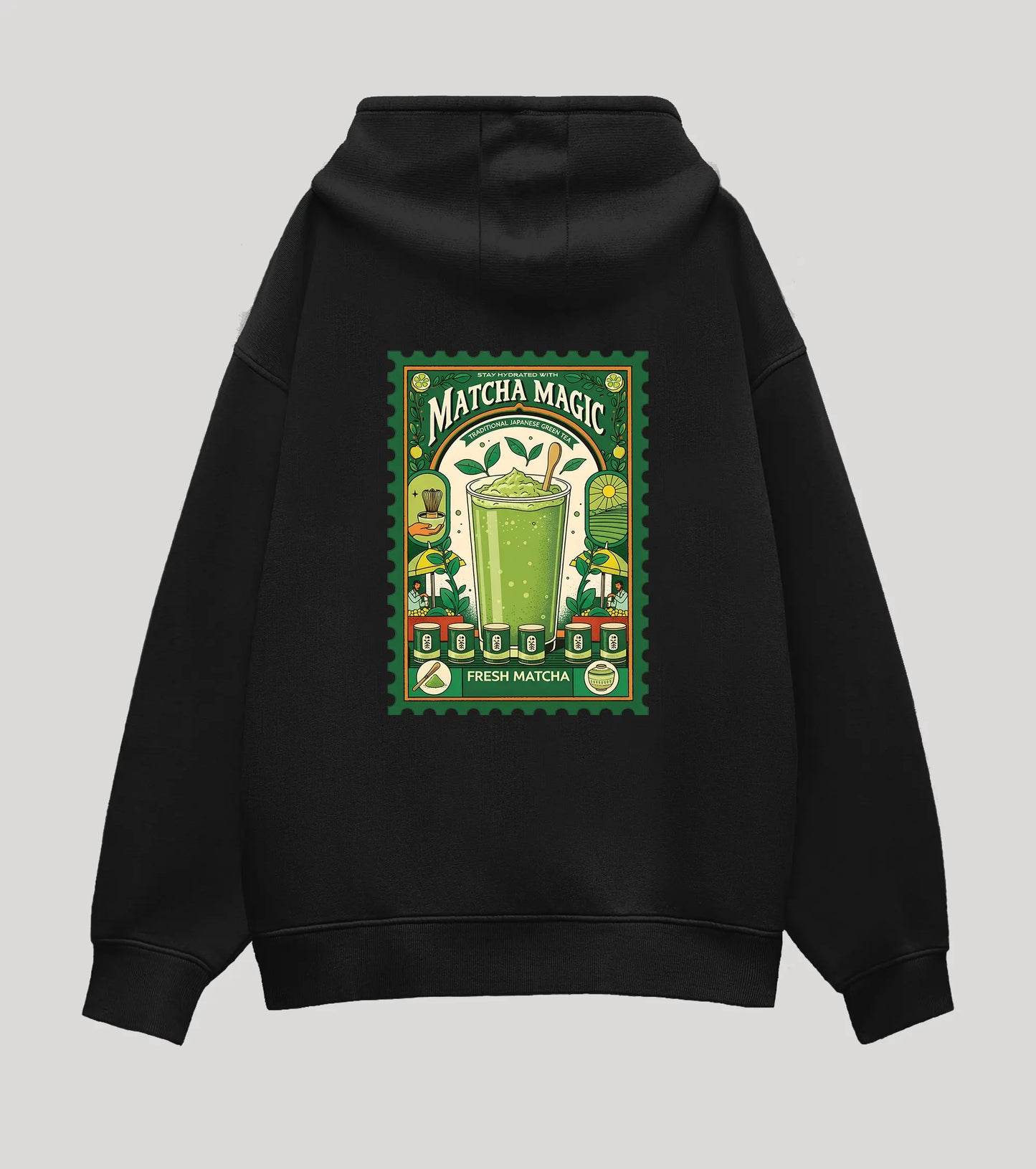Matcha Magic Black Oversized Hoodie (Heavyweight)