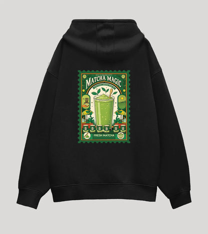 Matcha Magic Black Oversized Hoodie (Heavyweight)