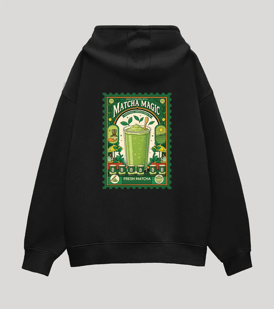 Matcha Magic Black Oversized Hoodie (Heavyweight)