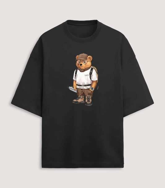 Mountain Lover Teddy Black Terry Oversized T-shirt (Heavyweight)