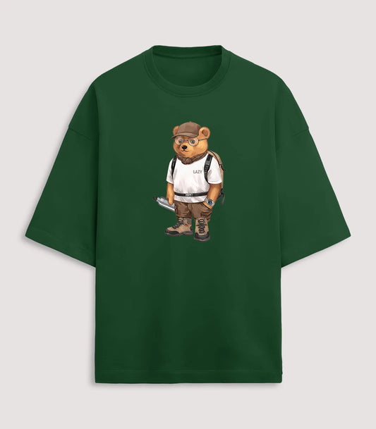 Mountain Lover Teddy Bottle Green Terry Oversized T-shirt (Heavyweight)