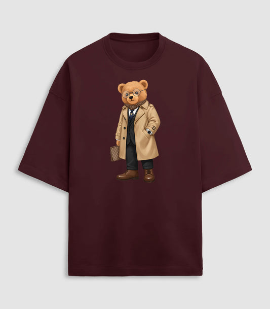 New Money Drip Teddy Maroon Terry Oversized T-shirt (Heavyweight)
