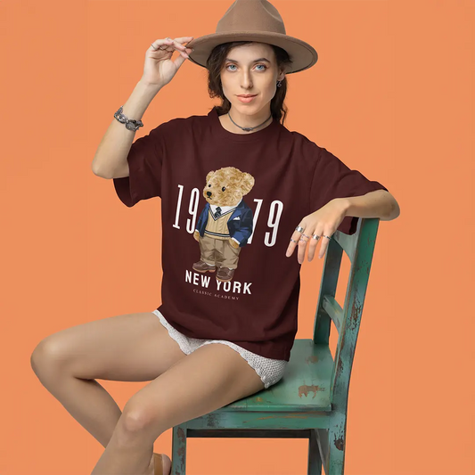 New York Teddy Maroon Oversized T-shirt