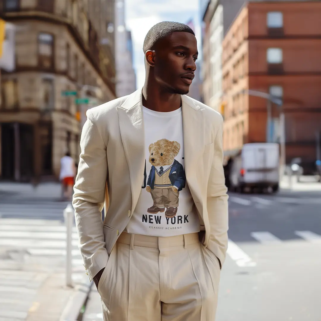 New York Teddy White Supima Cotton Regular Fit T-shirt
