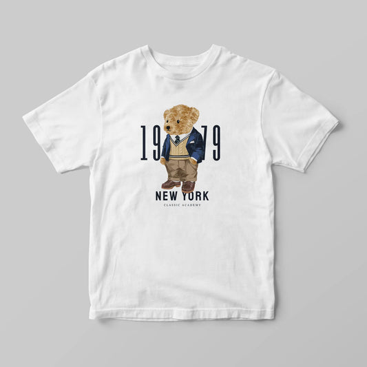 New York Teddy White Supima Cotton Regular Fit T-shirt
