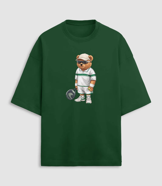 Padel Player Teddy Bottle Green Terry Oversized T-shirt (Heavyweight)