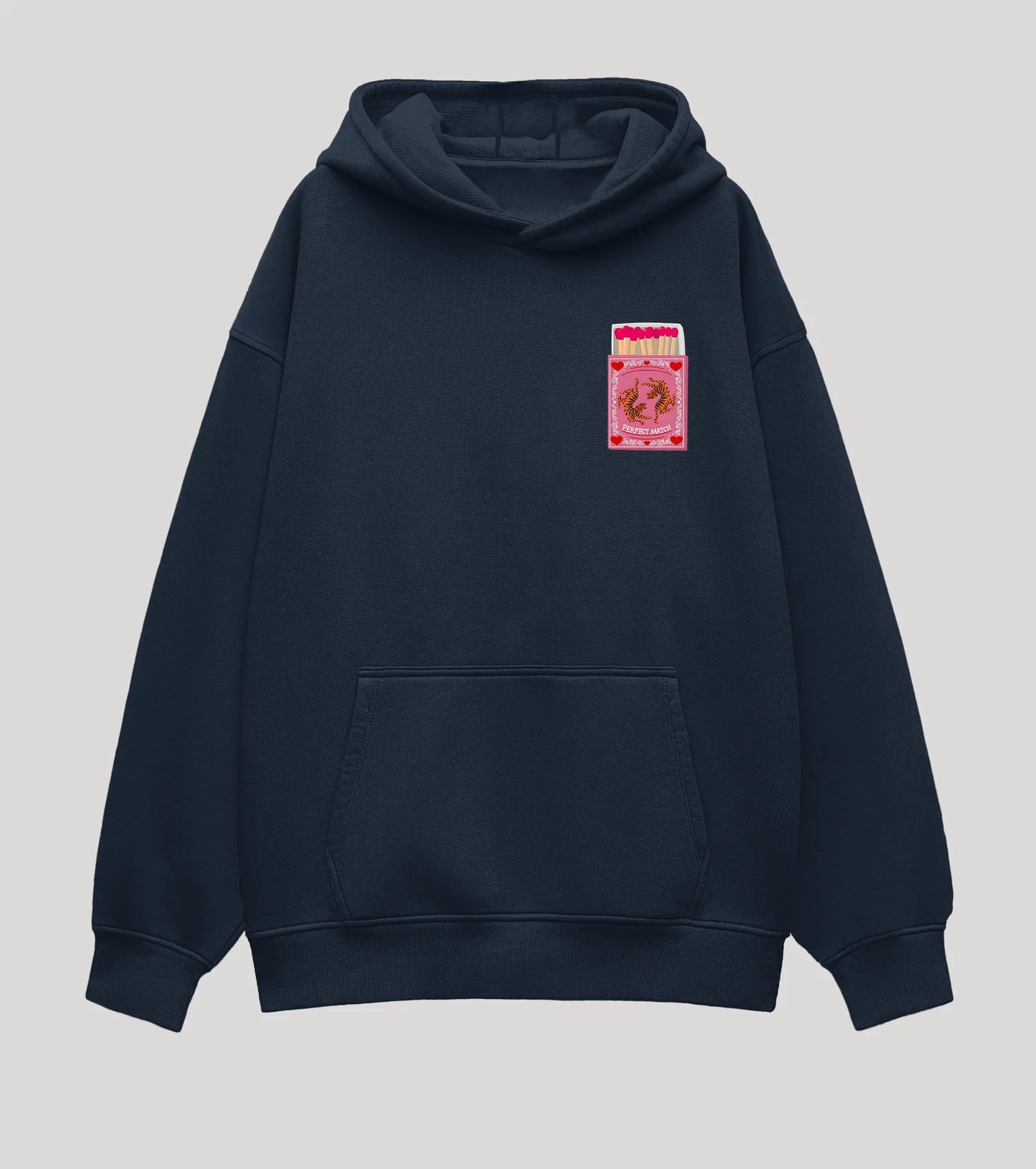 Perfect Match Navy Blue Oversized Hoodie (Heavyweight)
