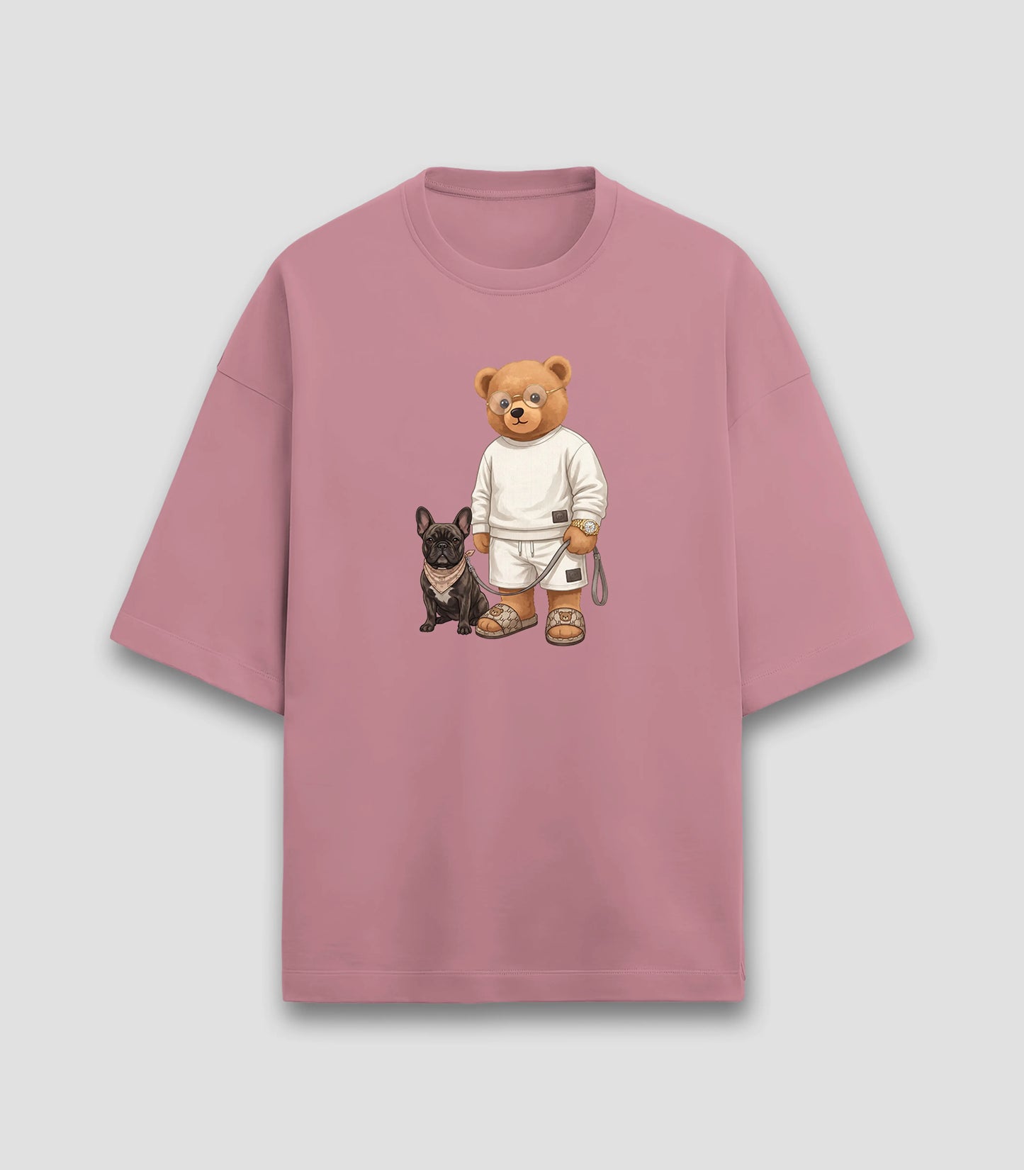 Pet Parent Teddy Flamingo Pink Terry Oversized T-shirt (Heavyweight)
