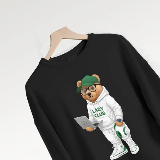 College Teddy Black Oversized Sweatshirt (Heavyweight)