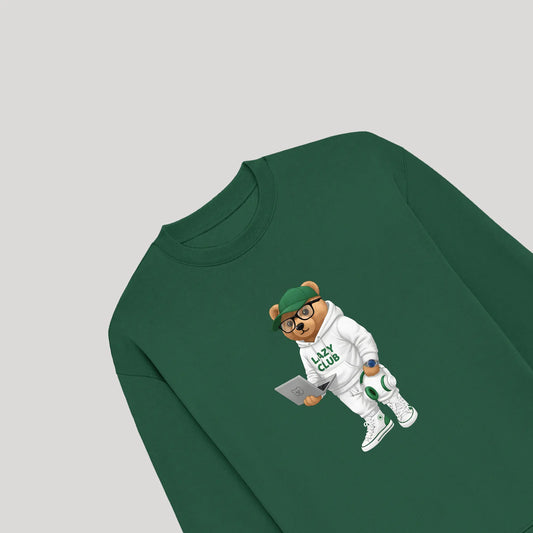 College Teddy Bottle Green Oversized Sweatshirt (Heavyweight)