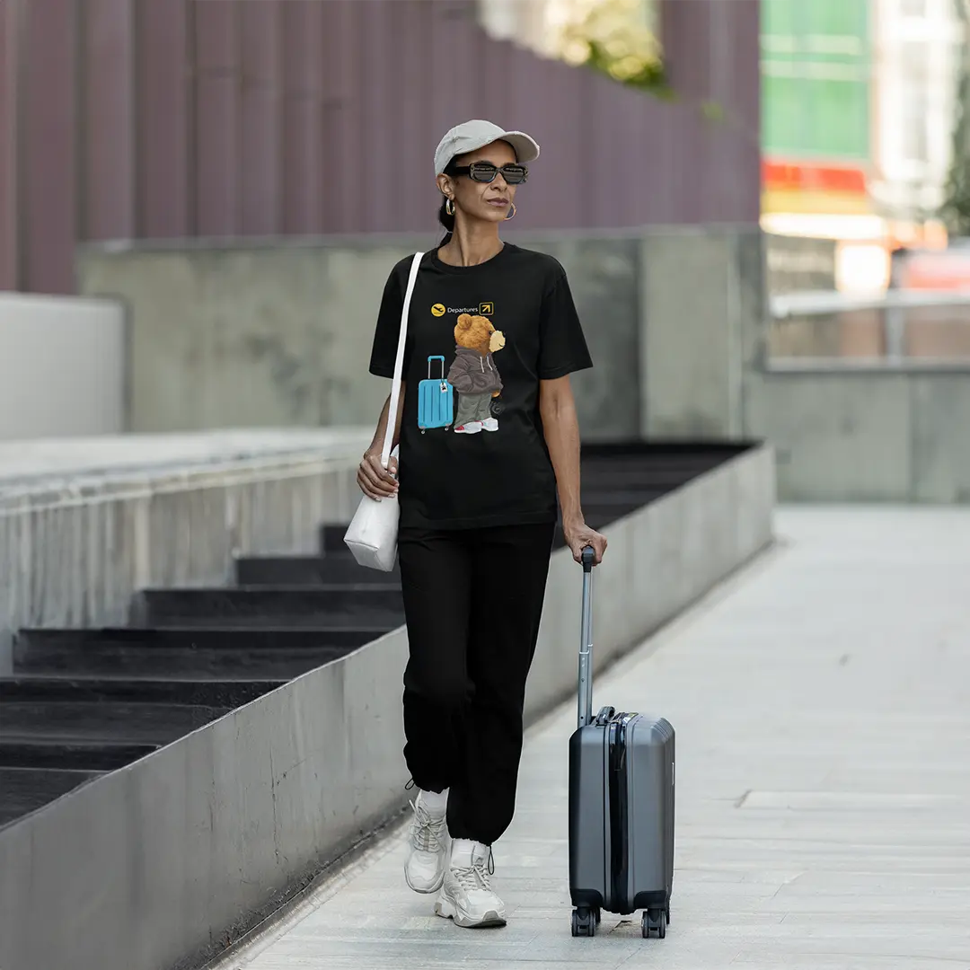 Travelling Teddy Black Oversized T-shirt