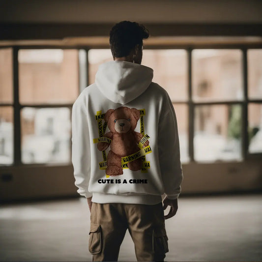 Warning Bear White Oversized Hoodie (Heavyweight)