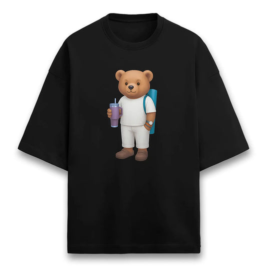 Yoga Bear Black Terry Oversized T-shirt (Heavyweight)