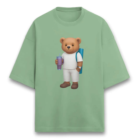 Yoga Bear Jade Green Terry Oversized T-shirt (Heavyweight)