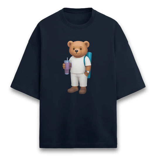 Yoga Bear Navy Blue Terry Oversized T-shirt (Heavyweight)