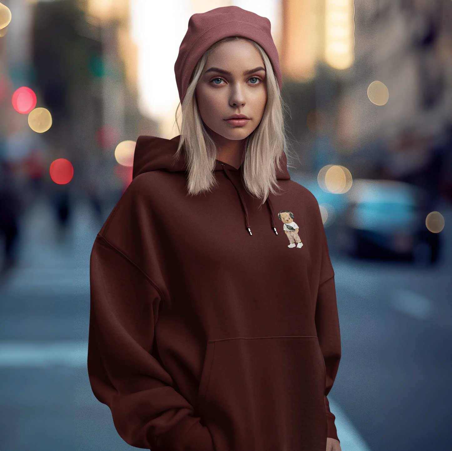 Aesthetic Teddy Maroon Oversized Hoodie (Heavyweight)