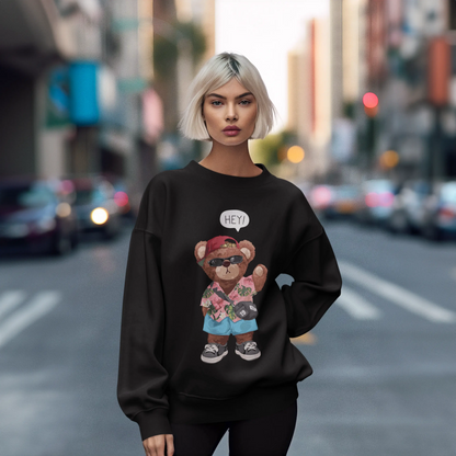 Beach Teddy Black Oversized Sweatshirt (Heavyweight)