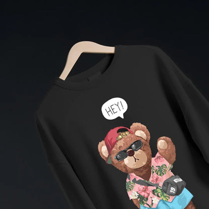 Beach Teddy Black Oversized Sweatshirt (Heavyweight)