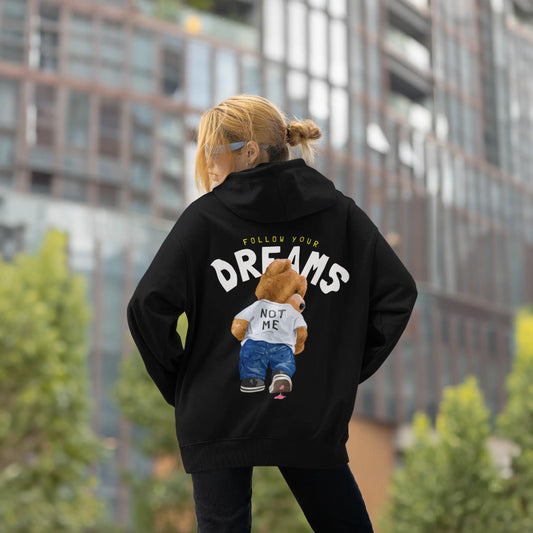 Follow Your Dreams Black Oversized Hoodie (Heavyweight)