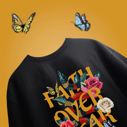Faith Over Fear Black Oversized T-shirt