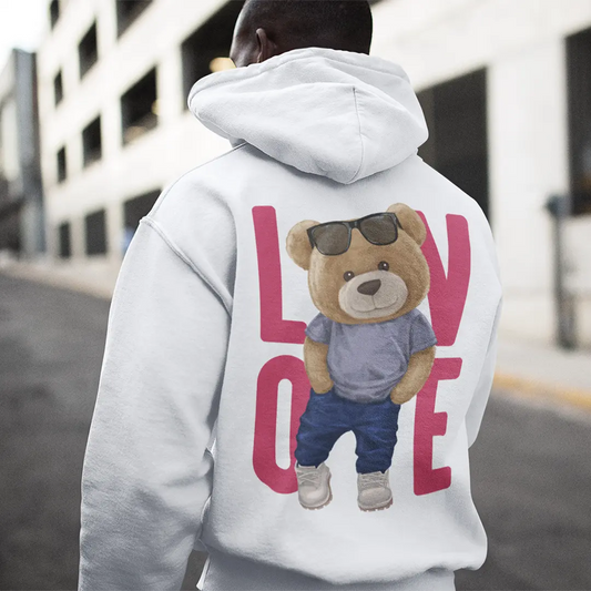 Warning Bear White Oversized Hoodie Heavyweight Lazy Hippos