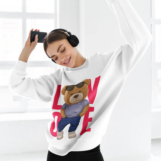 Love Teddy White Oversized Sweatshirt (Heavyweight)