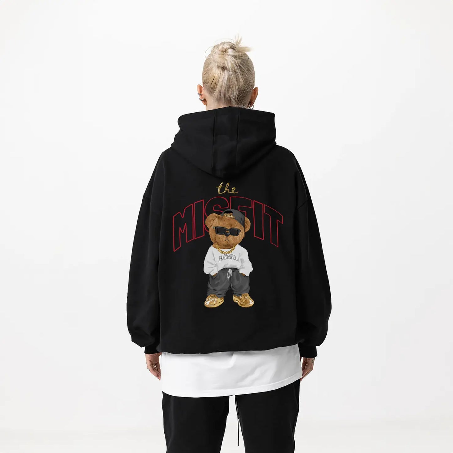 Misfit Teddy Black Oversized Hoodie (Heavyweight)