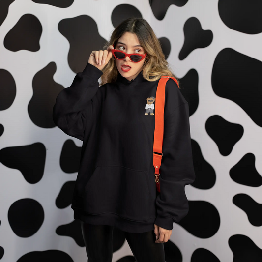 Misfit Teddy Black Oversized Hoodie (Heavyweight)