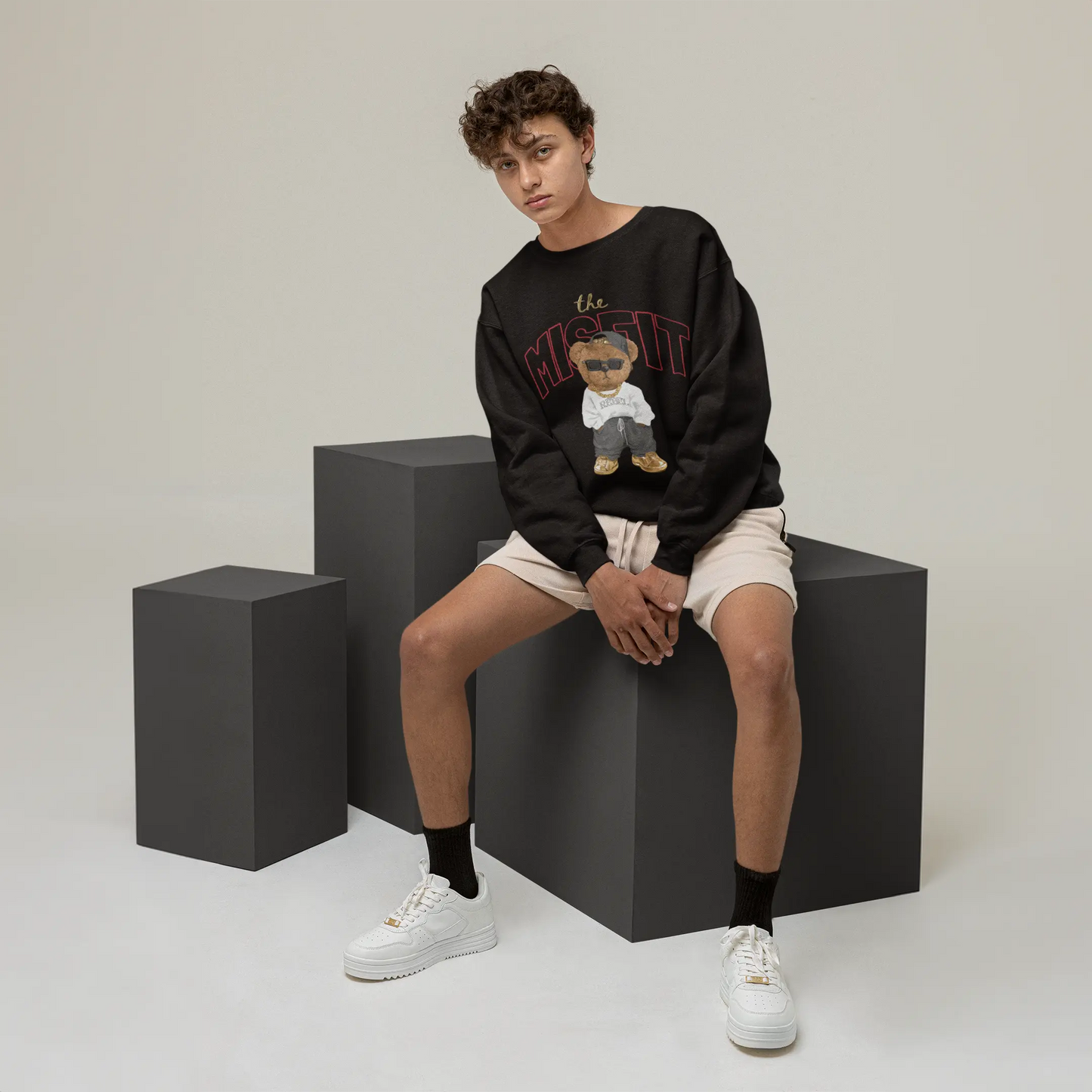 Misfit Teddy Black Oversized Sweatshirt (Heavyweight)