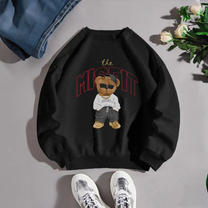 Misfit Teddy Black Oversized Sweatshirt (Heavyweight)