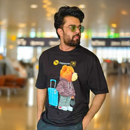 Travelling Teddy Black Oversized T-shirt