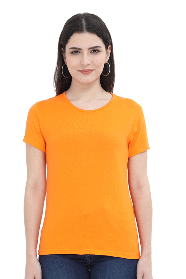 Women's Orange Round Neck T-shirt - No Logo