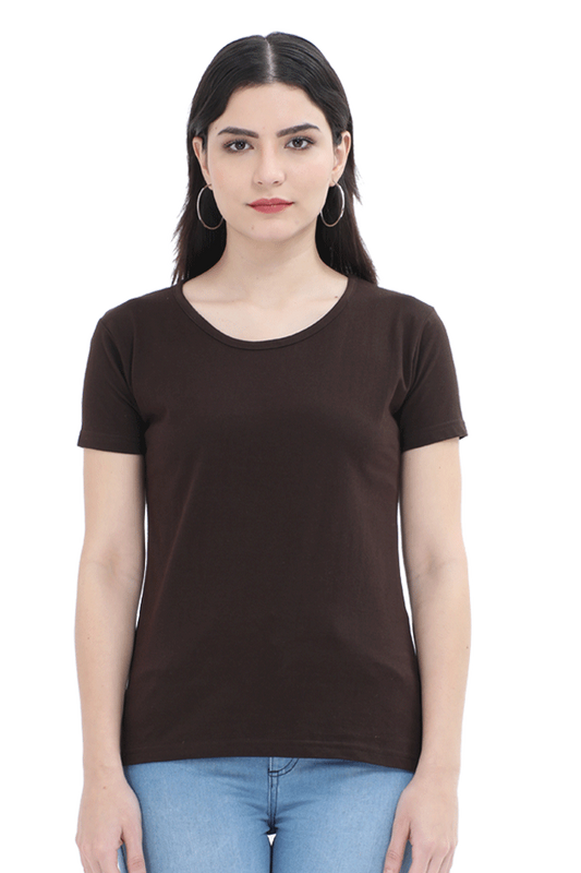 Women's Coffee Brown Round Neck T-shirt - No Logo