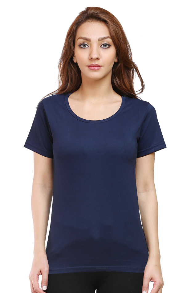 Women's Navy Blue Round Neck T-shirt - No Logo