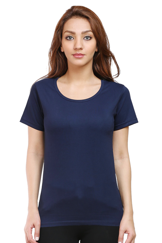 Women's Navy Blue Round Neck T-shirt - No Logo